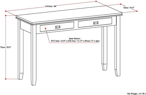 Miniatura 2 de SIMPLIHOME Mesa consola Artisan – Mesa de sofá de madera maciza de 46 pulgadas de ancho en marrón rojizo, mesa de almacenamiento de transición