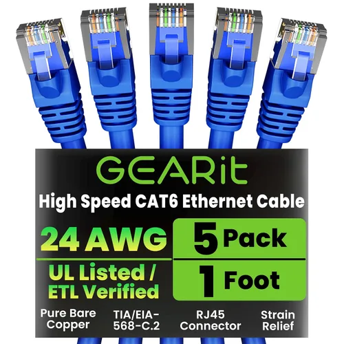 Miniatura 68 de Paquete de Cable Ethernet Cat 6 GEARit - Pack de 10 cables de conexión Ethernet Cat6 de 15 pies Cable de conexión de red RJ45, conectores dorados