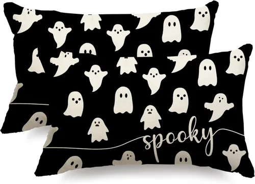 Miniatura 8 de Funda de almohada de Halloween de 12 x 20 pulgadas, diseño de fantasma, acuarela, para Halloween, decoración de almohadas lumbares para exteriores