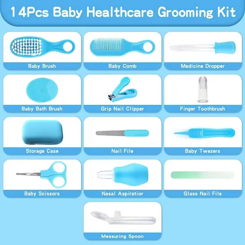 Miniatura 2 de Kit de cuidado y aseo para bebés, juego de seguridad para bebés de 14 en 1, juego de cuidado de salud de guardería para recién nacidos con cepillo