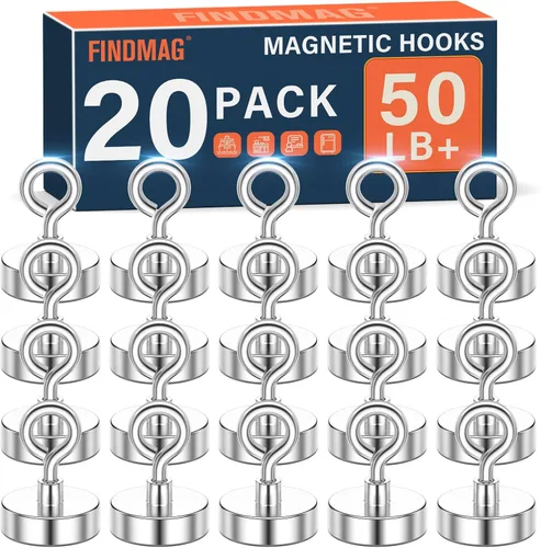 Miniatura 9 de FINDMAG Ganchos Magnéticos, Imanes Fuertes de 110 lbs para Trabajo Pesado, Ganchos de Metal para Paredes de Cruceros, Imanes para Puertas de Crucero