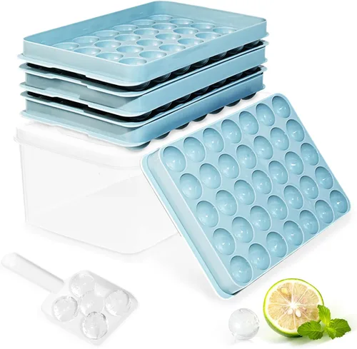 Miniatura 10 de Bandeja para cubitos de hielo con tapa y contenedor, bandejas redondas para cubitos de hielo para congelador, molde de hielo de grado alimenticio