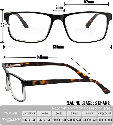 Miniatura 5 de Yogo Vision Bifocal Reading Glasses for Men and Women, Rectangle MultiFocal Readers with Spring Hinges, Retro Design