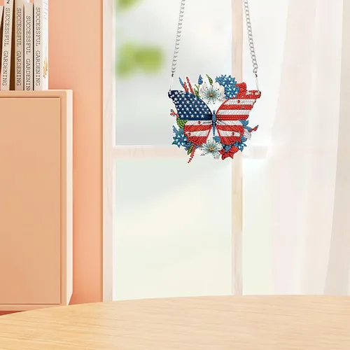 Miniatura 4 de AiYuanzsh Juego de colgante de pintura de diamante para el Día de la Independencia, con forma especial, puntos de diamante, adornos acrílicos