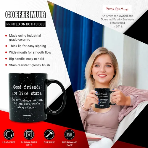 Miniatura 2 de Funny Guy Mugs Good Friends Are Like Stars Taza de café de cerámica – 11 oz – Taza de café divertida ideal para mujeres y hombres – Divertida taza