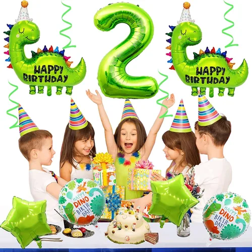Miniatura 5 de Globos de cumpleaños de dinosaurio número 2, globo de aluminio de aluminio con el número 2 para fiestas temáticas de dinosaurios, decoración