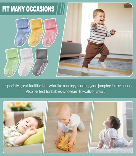 Miniatura 6 de MQELONG Calcetines tobilleros antideslizantes para bebé, con calcetines antideslizantes para bebés, niños y niñas, 6 pares