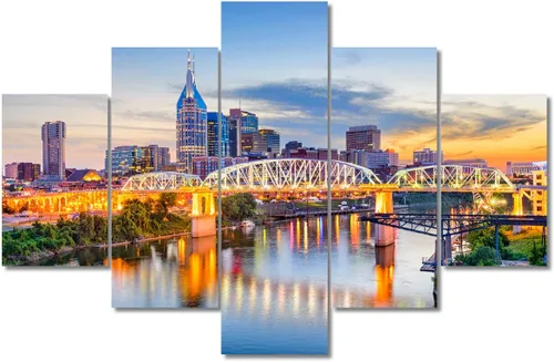 Miniatura 9 de TUMOVO Fotos en lienzo de Estados Unidos, Cincinnati, Ohio, Skyline at Dusk para tu sala de estar, impresiones de paisaje urbano de rascacielos