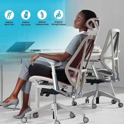 Miniatura 6 de Benazcap Cojín de asiento de espuma viscoelástica para silla de oficina, cojines ergonómicos para aliviar el dolor de coxis, ciática y respaldo