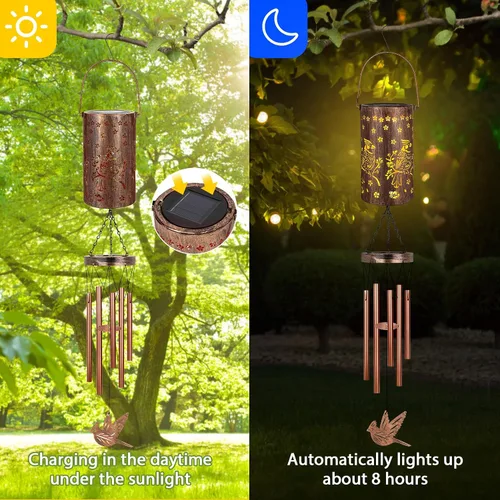 Miniatura 5 de YHmall Campanillas de viento Cardinal para exteriores, luces colgantes solares, campanillas de viento al aire libre, regalos Cardinal para mujeres