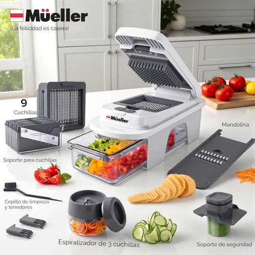 Miniatura 6 de Mueller Pro-Series Todo en Uno, Rebanadora Mandolina de 12 Cuchillas para Cocina, Picador de Alimentos, Rebanador de Verduras y Espiralizador, Arena