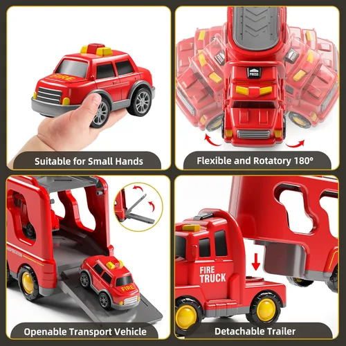 Miniatura 4 de JUKUDAHU Camiones de Bomberos 7-en-1 para Niños de 3, 4, 5, 6 Años - Auto de Transporte para Niños Pequeños de 4-6, Juguetes con Sonido y Luz