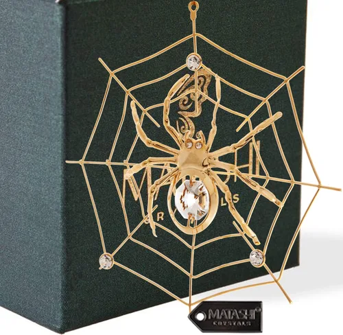Miniatura 18 de Ornamento colgante de araña negra de Matashi para árbol de Navidad con cristales azules y transparentes – Decoración de telaraña de araña