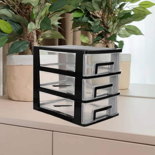Miniatura 5 de Tofficu Caja de almacenamiento de cajones de tres capas de 8.30 x 5.98 x 7.55 pulgadas, organizador de plástico portátil para escritorio de oficina