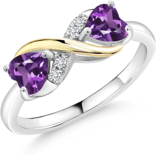 Miniatura 59 de Gemstone Birthstone and Lab Grown Diamond Accents Eternal Love Infinity Ring for Women 925 Silver and 10K Yellow Gold Heart Shape 5MM & Round