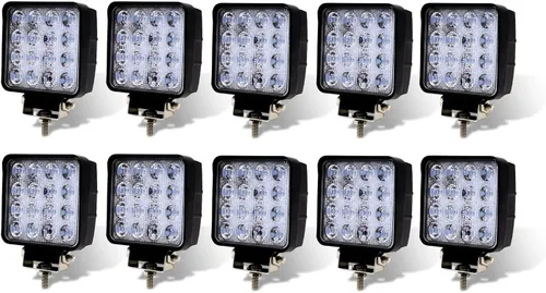 Paquete de 10 luces LED TMH de 48 W con forma cuadrada de 60 grados, luz de inundación, luz de conducción, ATV, todoterreno, 4wd, 4x4, Utv, Van,