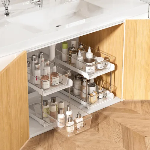 Miniatura 10 de Vtopmart - Organizadores de baño, 4 piezas, 2 niveles, transparentes, bajo el fregadero, almacenamiento para tocador o encimera, cajones