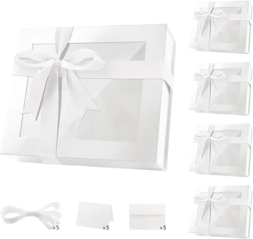 Miniatura 20 de PACKQUEEN 5 cajas de regalo negras grandes con ventanas, 13.5 x 9 x 4.1 pulgadas, cajas de regalo con ventanas transparentes para regalos que