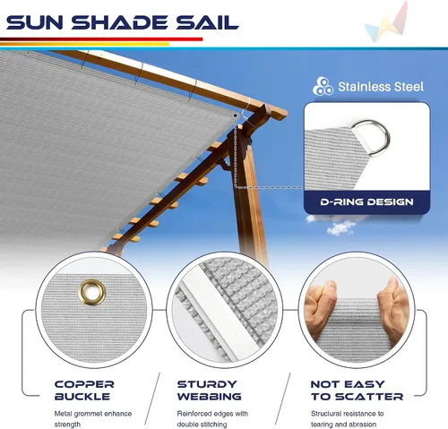 Miniatura 5 de Windscreen4less Toldo parasol rectangular de 6 x 12 pies con ojales, para exteriores, patio, jardín, patio trasero, gris claro