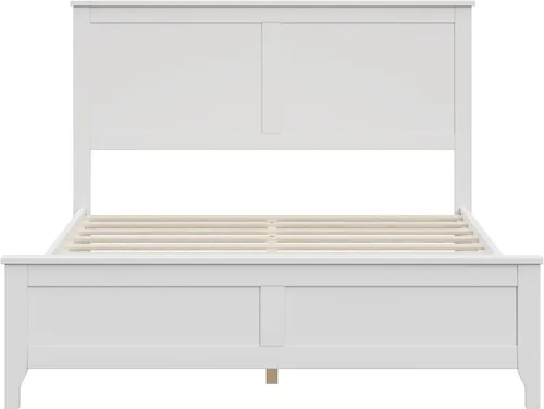 Miniatura 4 de Cama de plataforma de madera maciza de estilo moderno con cabecero, estribo, marco de cama de madera y patas de soporte central de madera maciza,