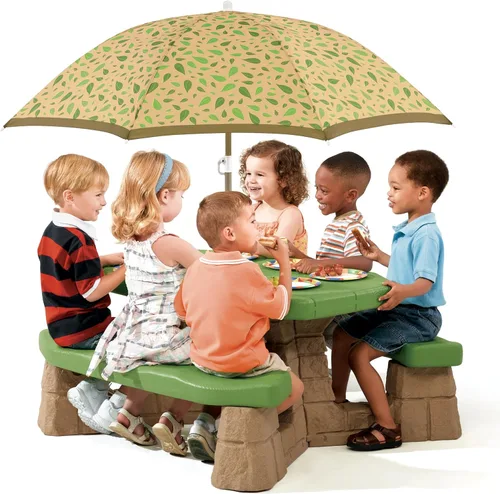 Miniatura 3 de Mesa para picnic con bancos y sombrilla Step2, para niños