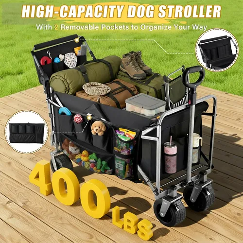 Miniatura 5 de Carro para perros grandes de hasta 400 libras, cochecito plegable para perros medianos a grandes con portón trasero, carritos para mascotas