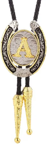 Miniatura 2 de Corbata Bolo para hombre, letra inicial dorada ABCDMJR a Z Western Cowboy para mujer