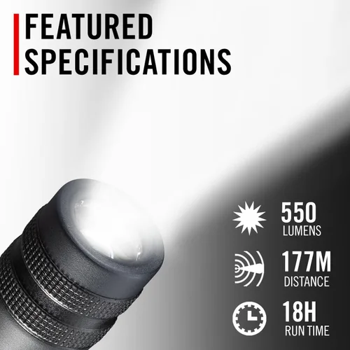 Miniatura 2 de Coast GX10 - Linterna LED compacta y resistente al agua de 550 lúmenes con doble alimentación, mango con textura de agarre, 4 modos de luz, enfoque