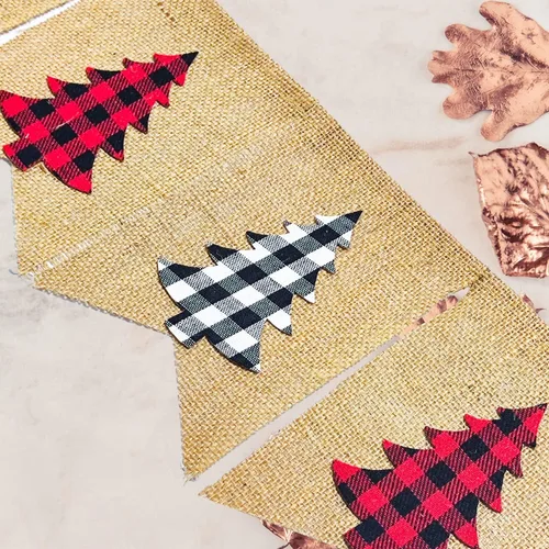 Miniatura 3 de Doumeny Pancarta de arpillera a cuadros de Navidad con diseño de búfalo para árbol de Navidad, guirnalda vintage de feliz Navidad, guirnalda