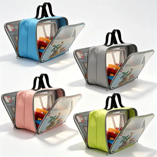 Miniatura 12 de Paquete de 4 bolsas de almacenamiento de malla extra grandes con cremallera para juguetes (11.8 x 9.8 x 5.2 pulgadas), organizador de almacenamiento