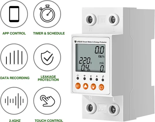 Miniatura 2 de eMylo - Medidor de vatios inteligente monofásico AC 63A 80-400V, medidor de energía WiFi Tuya Control remoto, interruptor de circuito y protección