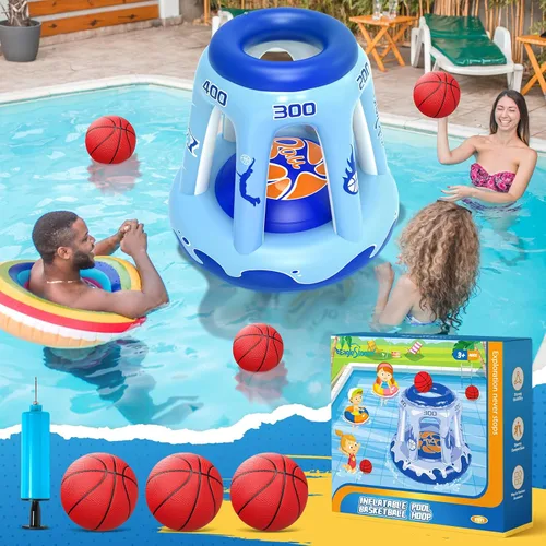 Miniatura 8 de EagleStone Aro inflable de baloncesto para niños y adultos, aro de baloncesto flotante de 47 pulgadas para piscina con 3 bolas, bomba, juego de agua