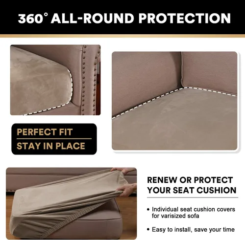 Miniatura 7 de PrinceDeco Funda de cojín de terciopelo suave y elástica para silla, sofá biplaza o sofá, protector de muebles, cojín de asiento