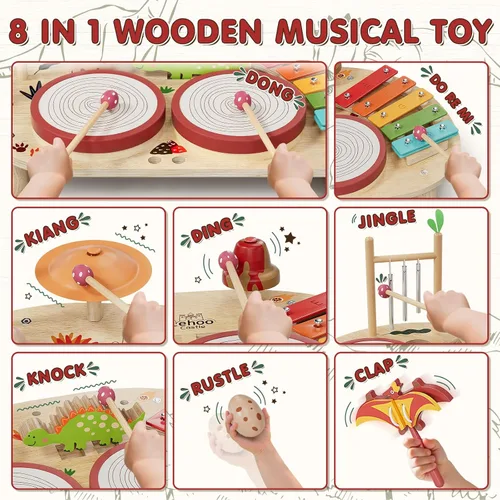 Miniatura 2 de Lehoo Castle Juego de batería para bebé, instrumentos musicales de madera, juguetes Montessori para niños pequeños de 1 a 3 años, juego de percusión