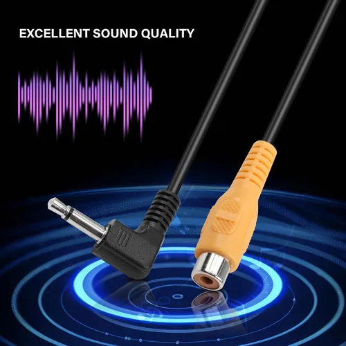Miniatura 7 de Cable corto TS a RCA de 1/8 pulgadas, paquete de 2 conectores macho mono de 0.138 in en ángulo recto a RCA hembra adaptador de audio para altavoces