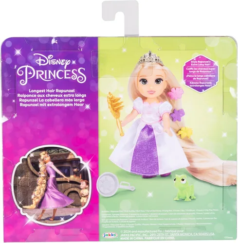 Miniatura 7 de Disney Princess Rapunzel Doll Muñeca Rapunzel de pelo largo Petite con Pascal, en moda de vestir púrpura y blanco