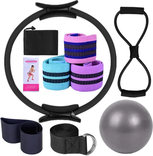 Karlak Conjuntos de yoga para mujeres, equipo de pilates en casa, anillo mágico de pilates, bandas de botín para entrenamiento de glúteos, pelota de