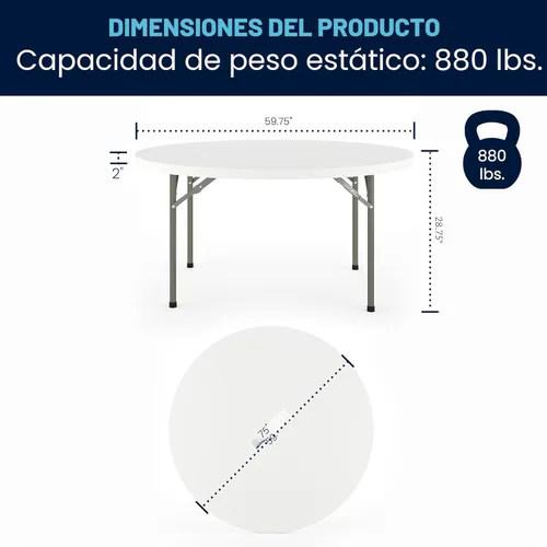 Miniatura 2 de Flash Furniture Mesa redonda de plástico plegable de 5 pies para todas las ocasiones para fiestas y ferias, mesa de banquete plegable para eventos