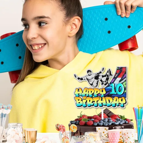 Miniatura 3 de Decoración de pastel de patineta retro hip hop, temática musical de décimo cumpleaños, decoración de grafiti feliz para niños y niñas, decoración