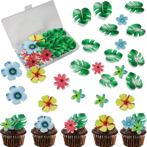 Miniatura 8 de 48 piezas comestibles de hojas de tortuga tropical, decoración de pastel de hojas de palmera, decoración comestible de hojas de papel para pastel