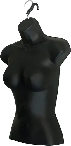Miniatura 6 de Juego de maniquí negro con espalda hueca masculina y femenina con soportes con poste de metal, tamaños S-M