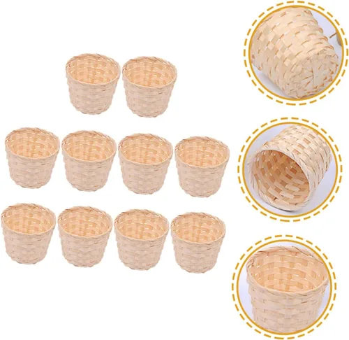 Miniatura 8 de Unomor 10 unids pequeña cesta apoyos snack Rattan Mini cesta tejida de madera para tejer cesta tejida cesta sauce comida bambú tejido flores cestas