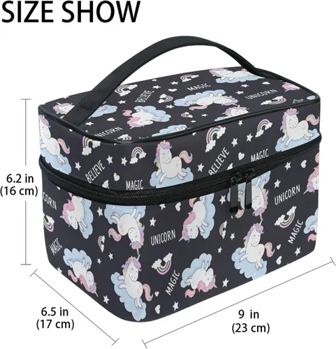 Miniatura 2 de Bolsa de maquillaje, bolsa organizadora de maquillaje de viaje con estampado de leopardo rosa, neceser para niñas, mujeres y mujeres, Unicornio 227