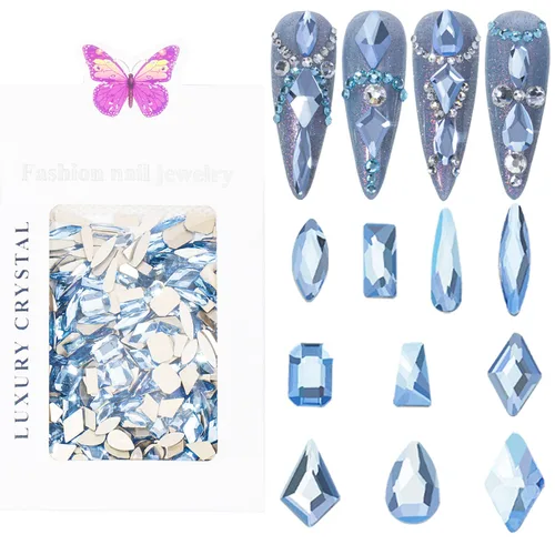 Miniatura 13 de Diamantes de imitación para uñas, 300 piezas de cristales AB, gemas de múltiples formas, diamantes de imitación de parte trasera plana, para arte
