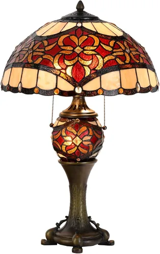 Miniatura 9 de Bieye L10869 Lámpara de mesa estilo Tiffany de vidrio de color Barroco para decoración del hogar (30 cm, Rojo)