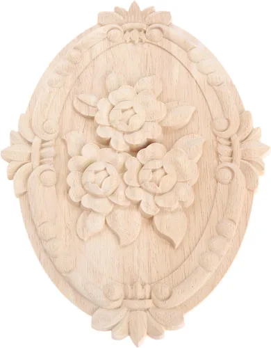 Miniatura 10 de Apliques de madera, adornos decorativos de madera, adornos tallados en rosas para muebles, calcomanías ovaladas de talla central para puerta
