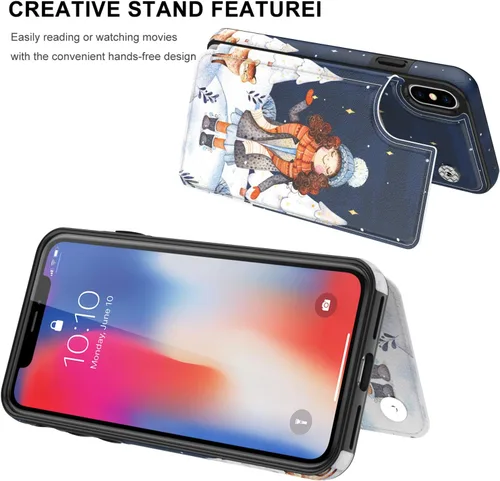 Miniatura 4 de LETO Funda para iPhone X, funda para iPhone Xs, funda de piel tipo cartera con diseños de moda para niñas y mujeres, funda tipo folio con ranuras