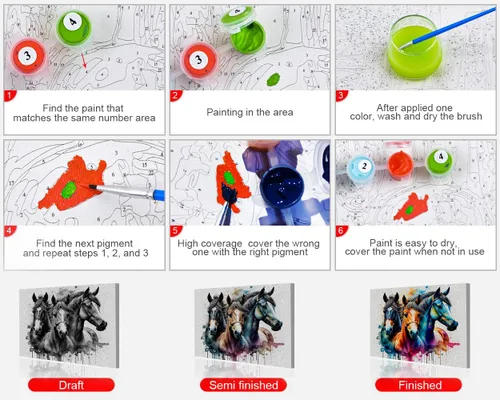 Miniatura 6 de TUMOVO Pintura por números para adultos, kits de pintura acrílica con números, caballos abstractos por números, pintura por números para niños