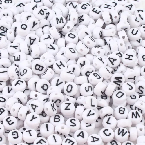 Miniatura 14 de 1200 cuentas de letras negras para pulseras, cuentas redondas de acrílico negro y dorado del alfabeto de 0.157 x 0.276 in para fabricación de joyas