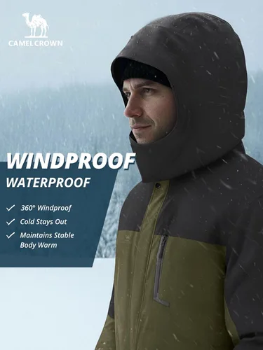 Miniatura 2 de CAMEL CROWN Chaqueta de Esquí de Invierno para Hombre Abrigos de Nieve de Montaña Impermeable Capucha Desmontable Resistente al Viento Chaquetas